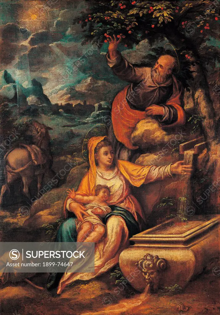 Rest on the Flight into Egypt, by Farinati Paolo, 16th Century, oil on canvas,