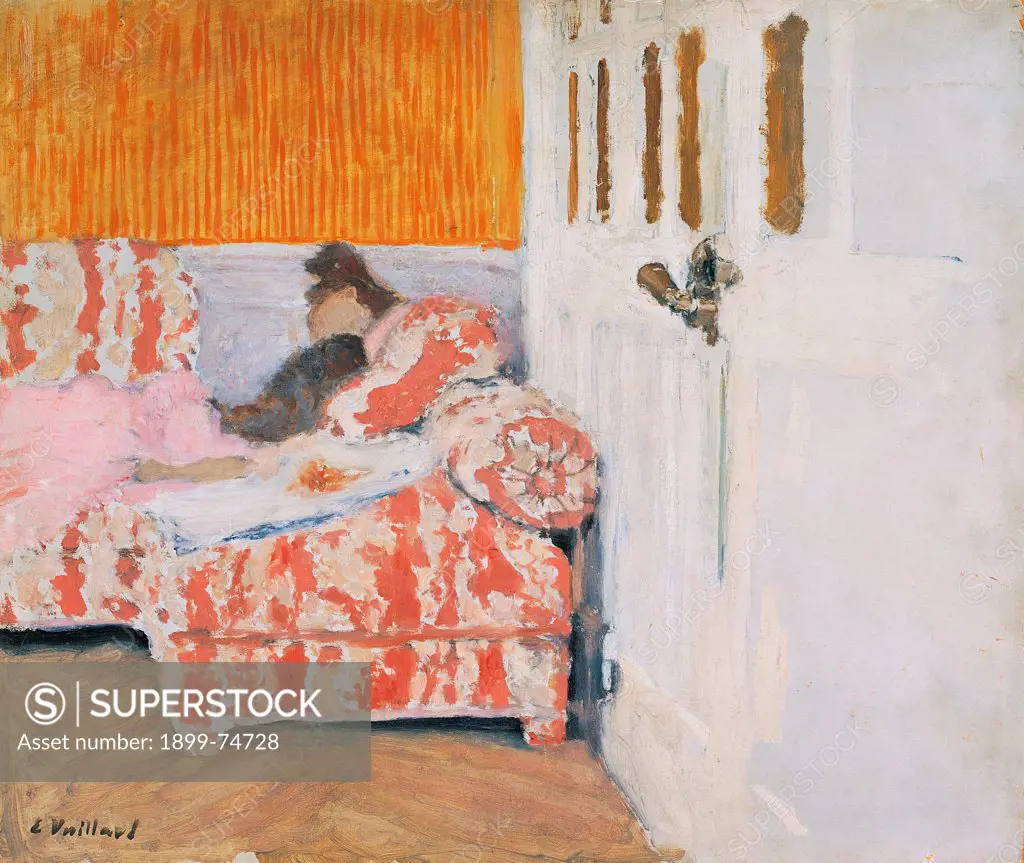 On the Sofa (White Room), by Vuillard Edouard, 19th Century, 1890-1893, oil on plywood, cm 32 x 38