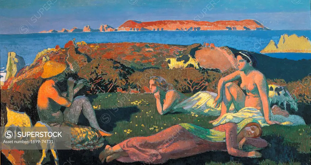 Green Beach. Perros-Guirec, by Denis Maurice, 20th Century, 1909, oil on canvas, cm 97 x 180