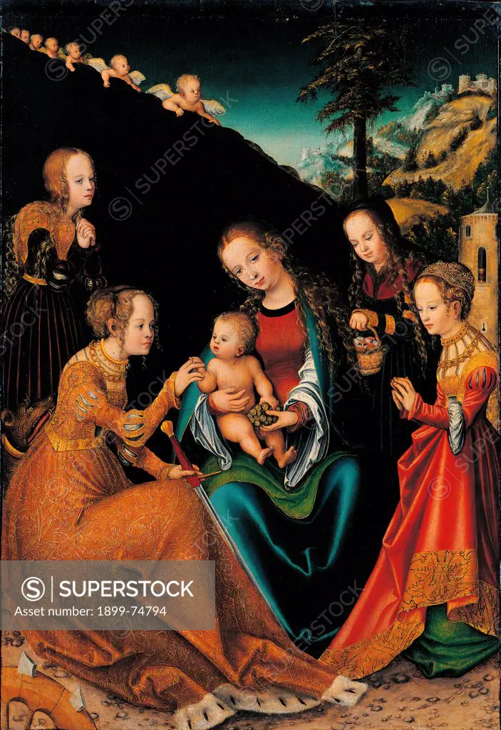The Mystic Marriage of St Catherine, by Cranac Lucas the Elder, 16th Century, 1516-1518, board,