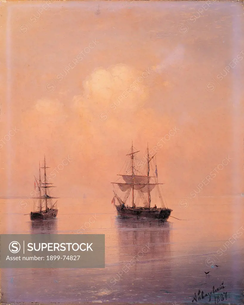 Sail in the sea, by Ajvazovskij Ivan Konstantinovic, 19th Century, 1887, oil on canvas, cm 36 x 30