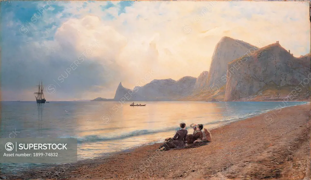 On the Seashore, by Lagorio Lev Feliksovic, 19th Century, 1884, oil on canvas, cm 56 x 95