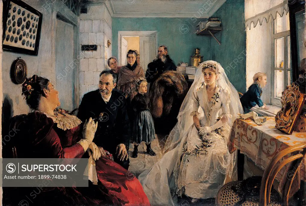 Waiting for the Best Man, by Prjanisnikov Illarion Michajlovic, 19th Century, 1891, oil on canvas, cm 67 x 102