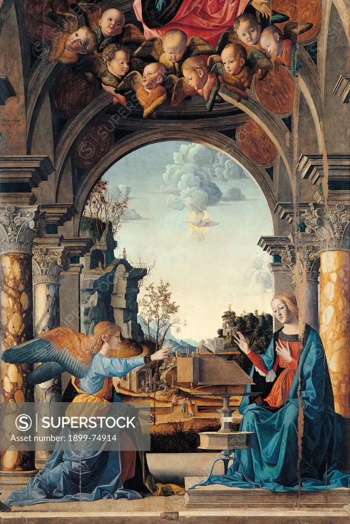 The Annunciation, by Palmezzano Marco, 15th Century, 1494, board,