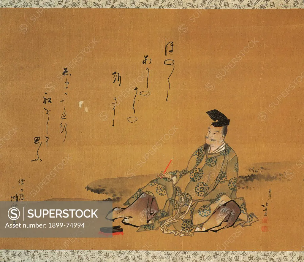 The Poet Kakinomoto no Hitomaro, by Katsushika Nakajima known as Hokusai, 19th Century, 1802, ink and colors on silk, cm 35 x 44