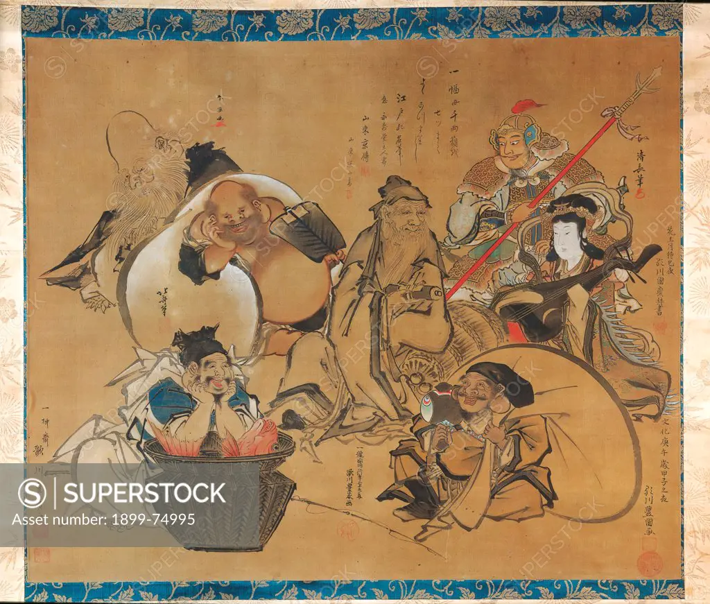 The Seven Gods of Fortune, by Katsushika Nakajima known as Hokusai, 19th Century, 1810, ink and colors on silk, cm 68 x 82