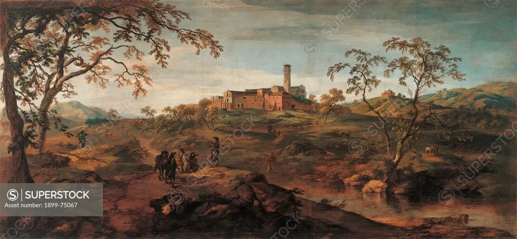 Landscape, by Reschi Pandolfo, 17th Century, tempera, cm 216 x 469