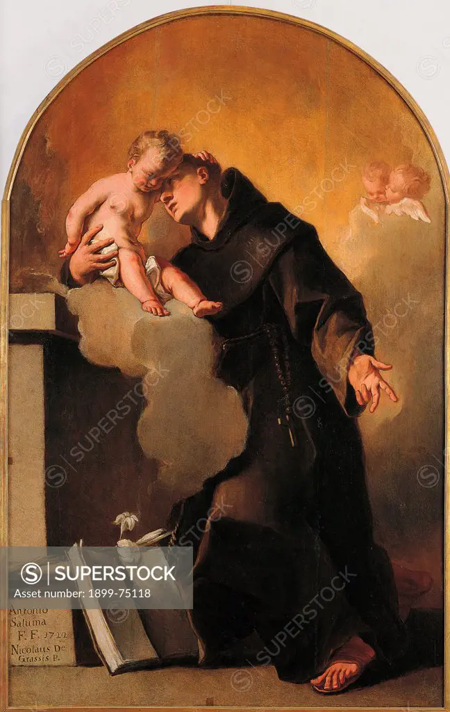 St. Anthony of Padua with the Infant Jesus, by Grassi Nicola, 18th Century, canvas,
