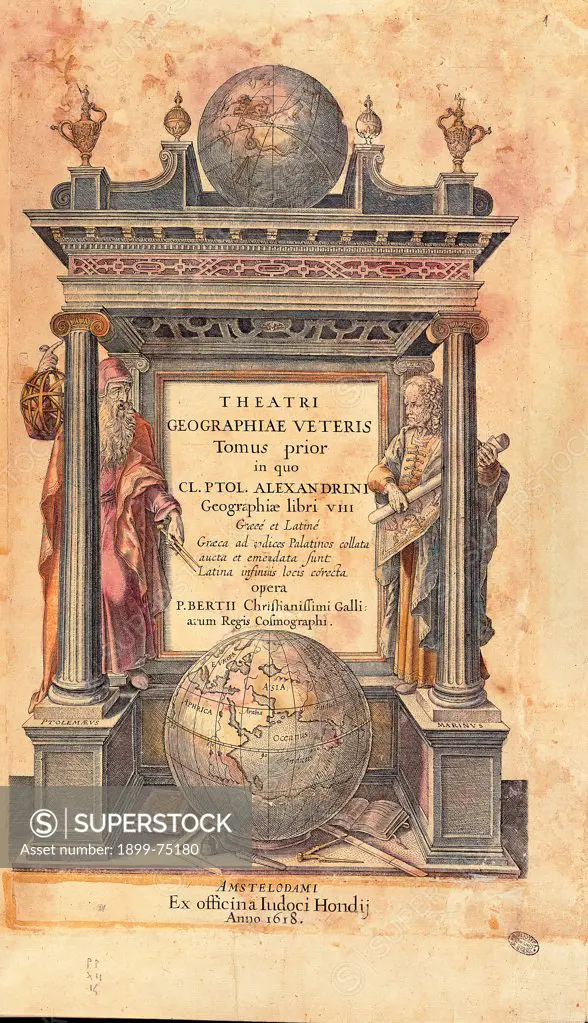 Claudius Ptolomaeus, ""Theatri geographiae veteris"", title page, by Bertius Petrus, 17th Century, 1618,