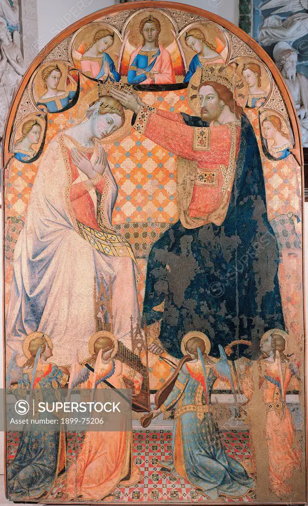 Coronation of the Virgin, by Jacopo di Mino del Pellicciaio, 14th Century, board,