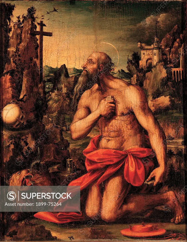 St. Jerome Penitent, by Antonio da Carpena known as Carpenino, 16th Century, 1530-1552, board,