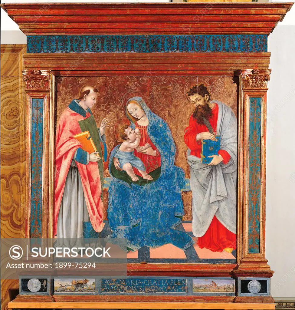 Altarpiece of Spoleto, by workshop Lippi Filippino,Carli Raffaellino de known as Raffaellino del Garbo,Lippi Filippino, 15th Century, board, cm 110 x 110 with frame 175 x 155 cm