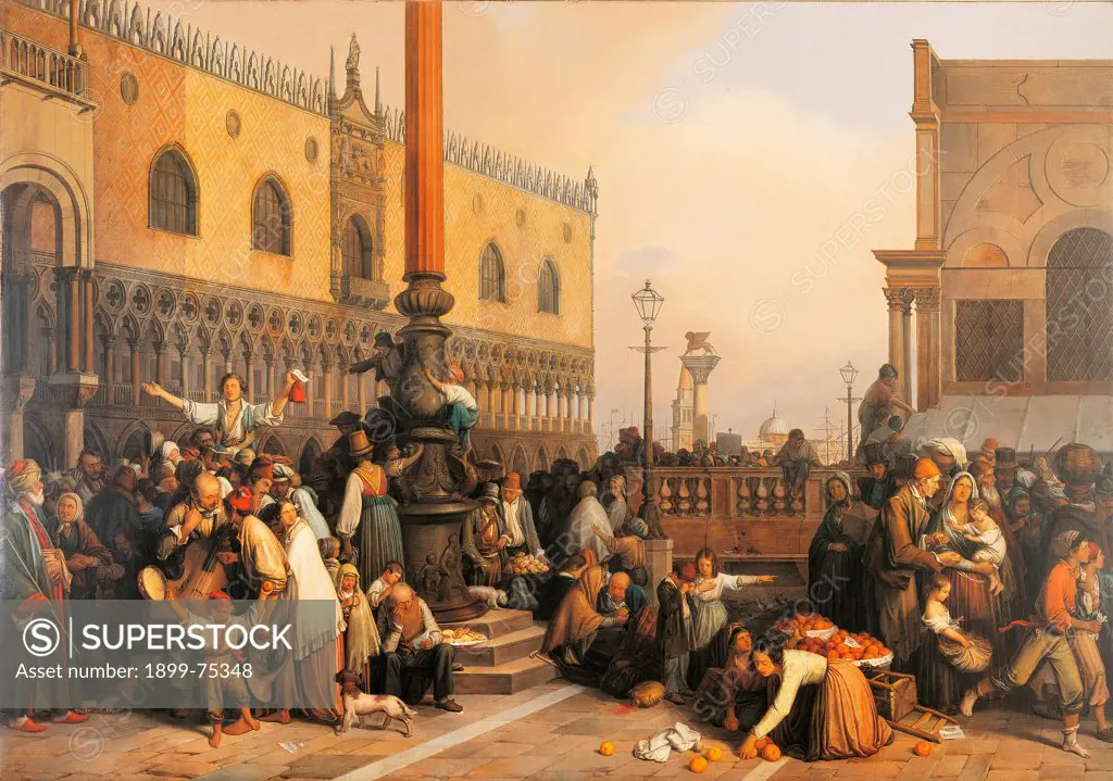 The Lottery Draw in Piazza San Marco, by Bosa Eugenio, 19th Century, 1847, oil on canvas,