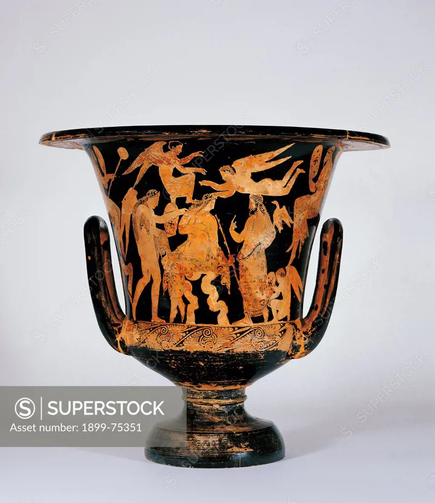 Calyx krater Faliscan with red figures, by Nazzano Painter, 380-IV Century, cm h. 37.6/39.9 - diamentro orlo 42 cm