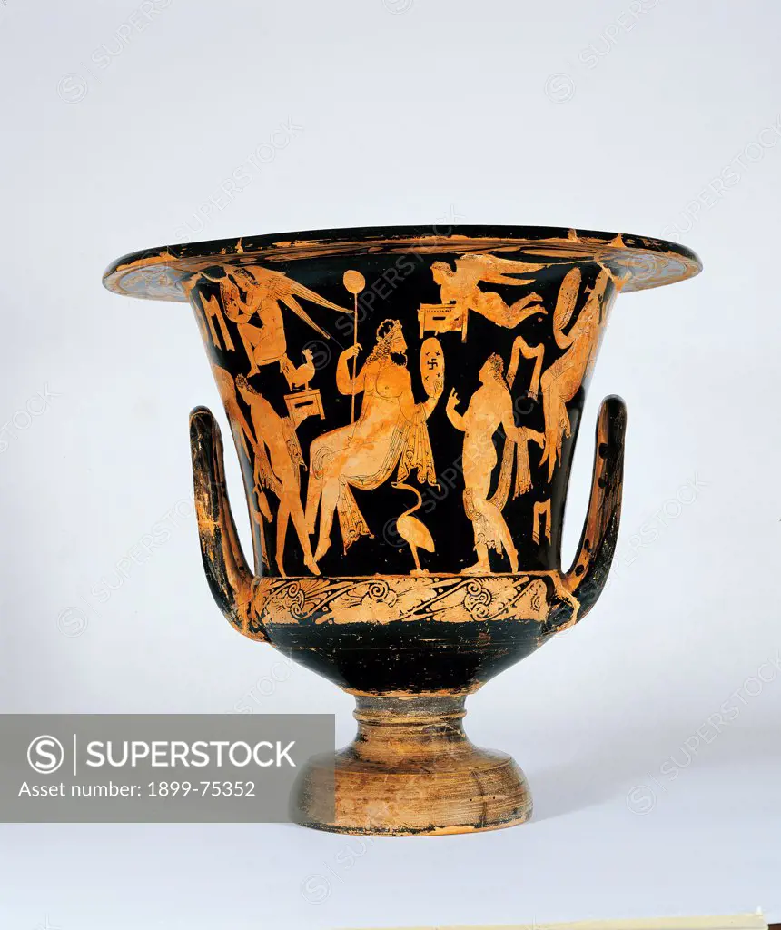 Calyx krater Faliscan with red figures, by Nazzano Painter, 380-IV Century, cm h. 37.6/39.9 - diamentro orlo 42 cm