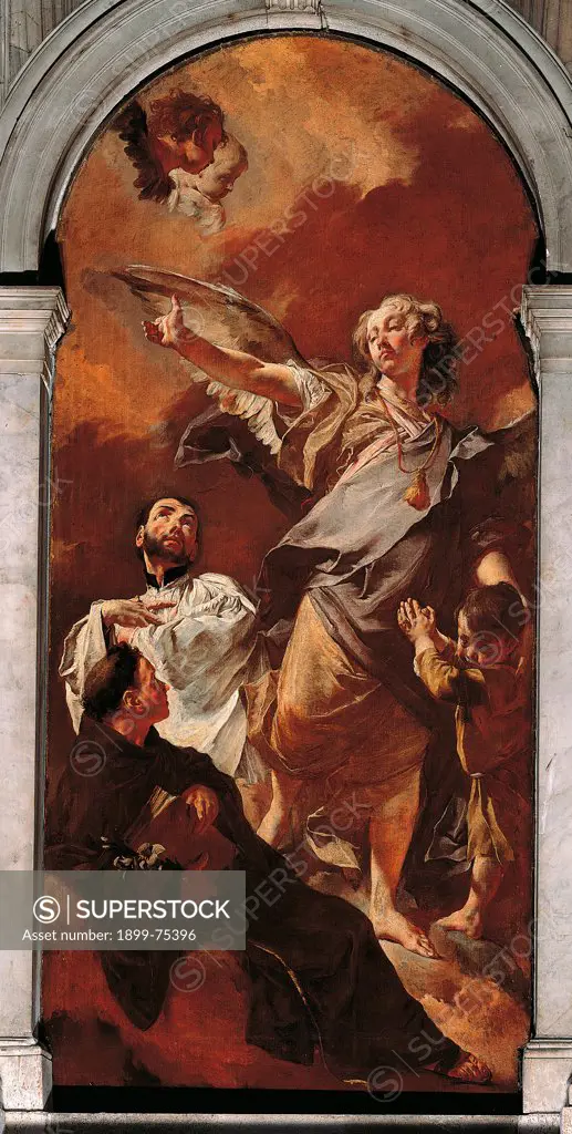 The Guardian Angel with Saints Anthony of Padua and Gaetano Thiene (S. Antonio da Padova, S. Gaetano da Thiene e l'angelo custode), by Giovan Battista Piazzetta, oil on canvas
