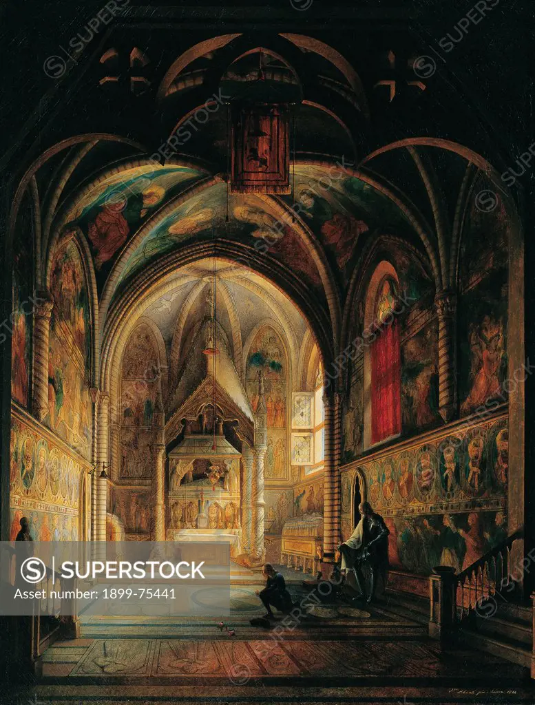 Interior of Minutolo Chapel in the Cathedral of Naples (Interno della cappella Minutolo nel duomo di Napoli), by Vincenzo Abbati, 1844, 19th Century, oil on canvas