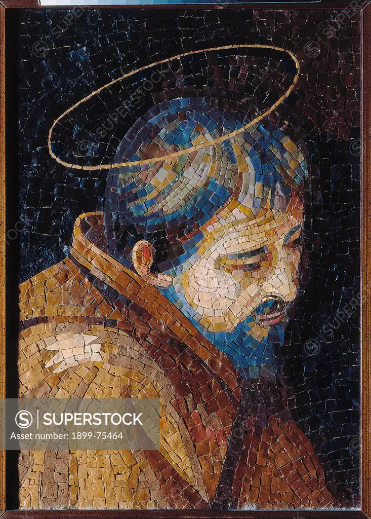 St. Francis while meditating (San Francesco in meditazione), by Fortuzzi Maurizio, 1970, 20th Century, polychrome mosaic