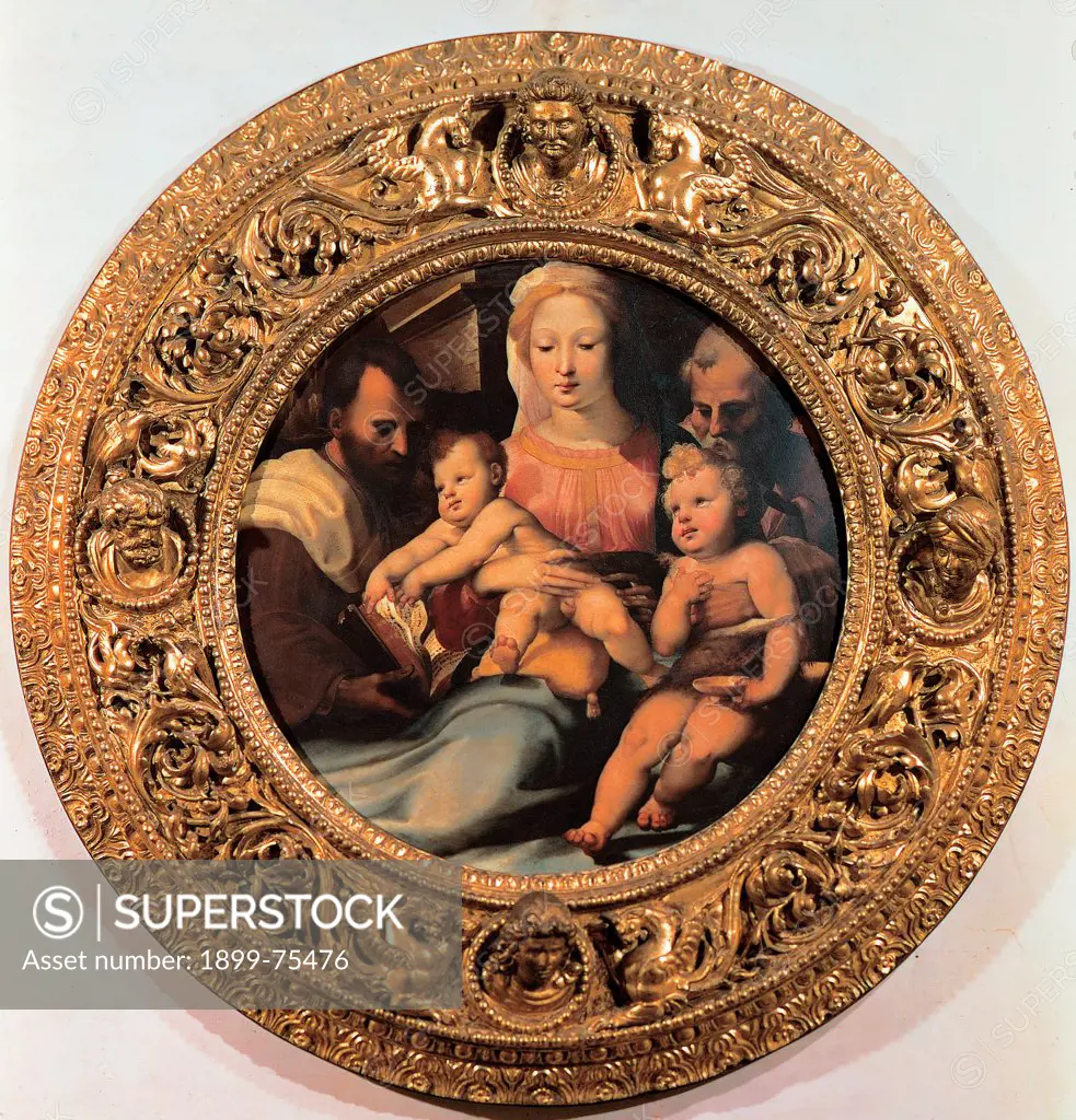 Sacred Family (Sacra Famiglia), by Domenico di Giacomo di Pace known as Domenico Beccafumi, 1528, 16th Century, oil on panel, 80 cm diameter