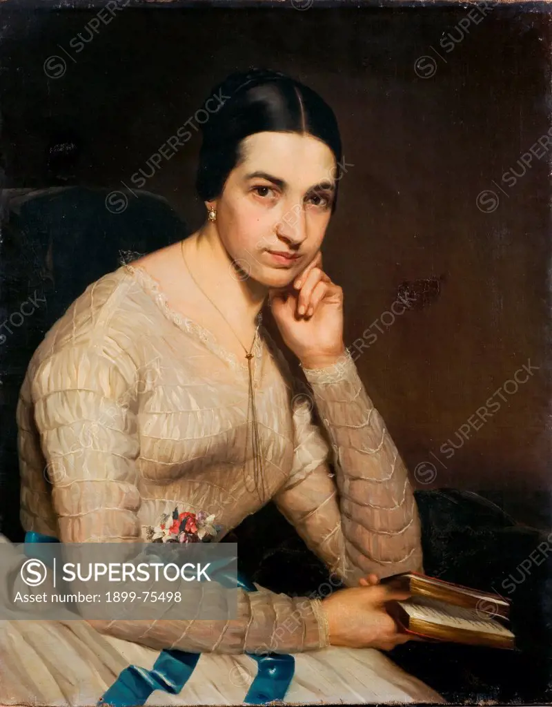 Portrait of a Woman during her Meditation (Ritratto di signora in meditazione), by Lombard artist of the 19th Century, 19th Century, oil on canvas