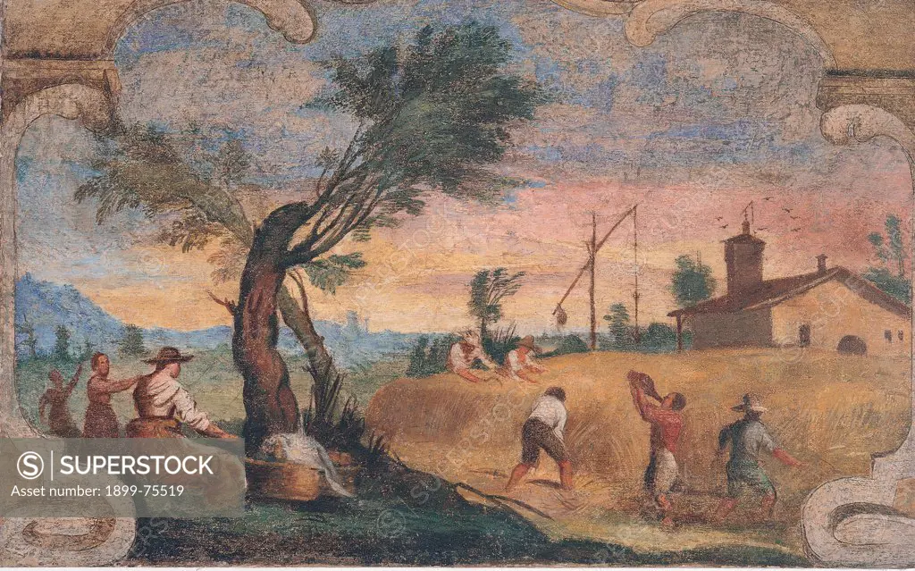 Scene of Country Life - Reaping Time (Scena di vita campestre - La mietitura), by Giovan Francesco Barbieri known as il Guercino, 1615 - 1616, 17th Century, fresco transferred on canvas