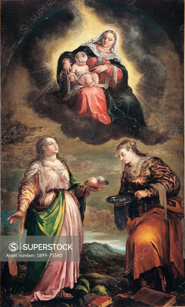 The Virgin in glory with saints Agatha and Apollonia (La Vergine in gloria con le Sante Agata e Apollonia), by Jacopo da Ponte known as Bassano, 1580, 16th Century, oil on canvas, 186 x 112 cm
