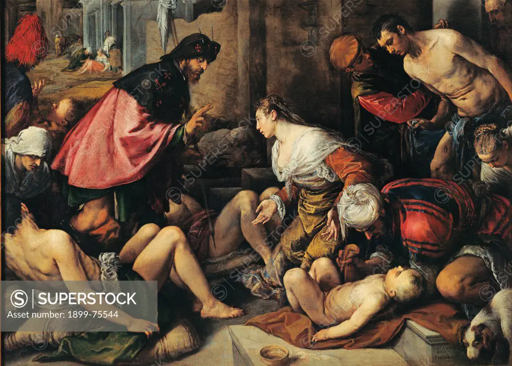 Saint Roch visits the plague victims - Saint Roch Altarpiece (San Rocco visita gli appestati - Pala di San Rocco), by Jacopo da Ponte known as Bassano, 1580, 16th Century, oil on canvas, 350 x 210  cm