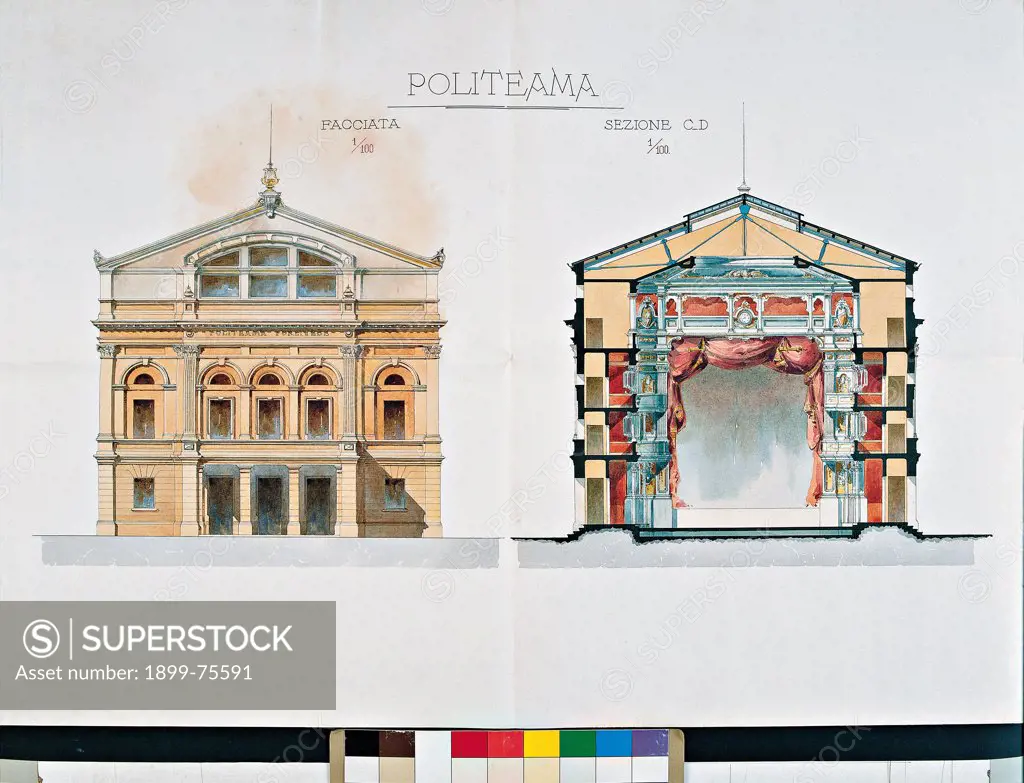 Design for the Politeama theatre (Progetto per Politeama), by Rossetti Emilio, 19th Century
