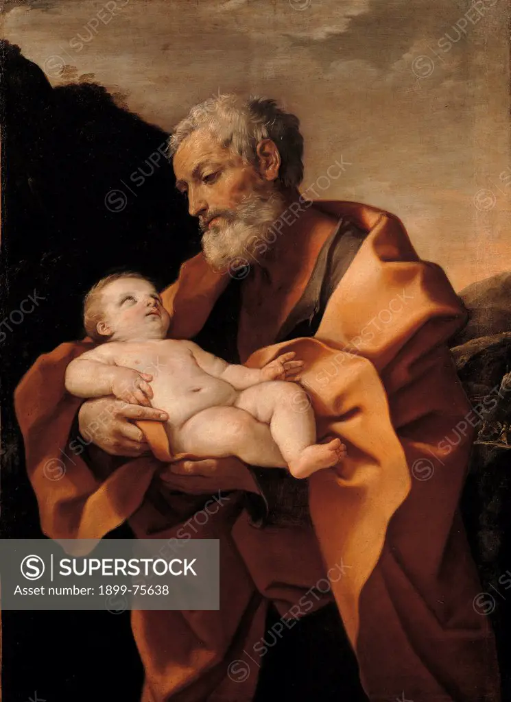 Saint Joseph with the Child (San Giuseppe con il Bambino), Guido Reni, 1626-1630, 17th Century, oli on silk, 125 x 92 cm