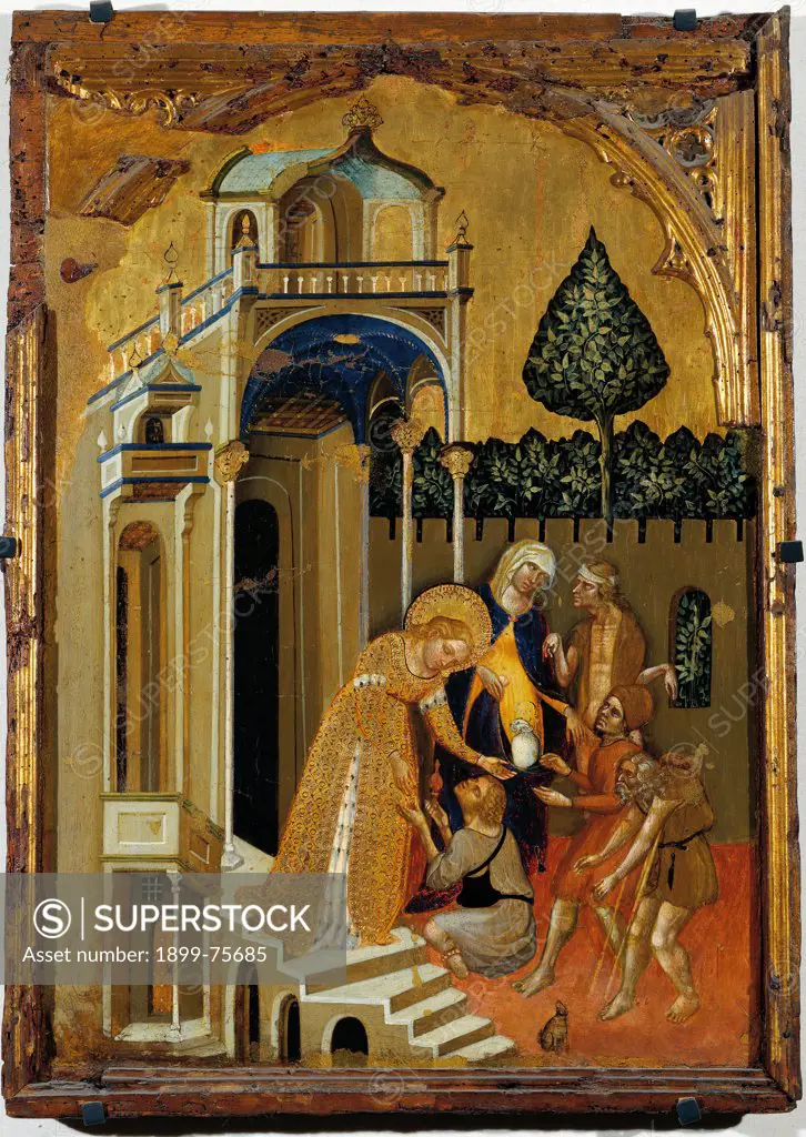 Saint Lucy distributes her goods to the poor (Santa Lucia distribuisce i propri averi ai poveri), by Jacobello del Fiore, 15th Century, painting () on board