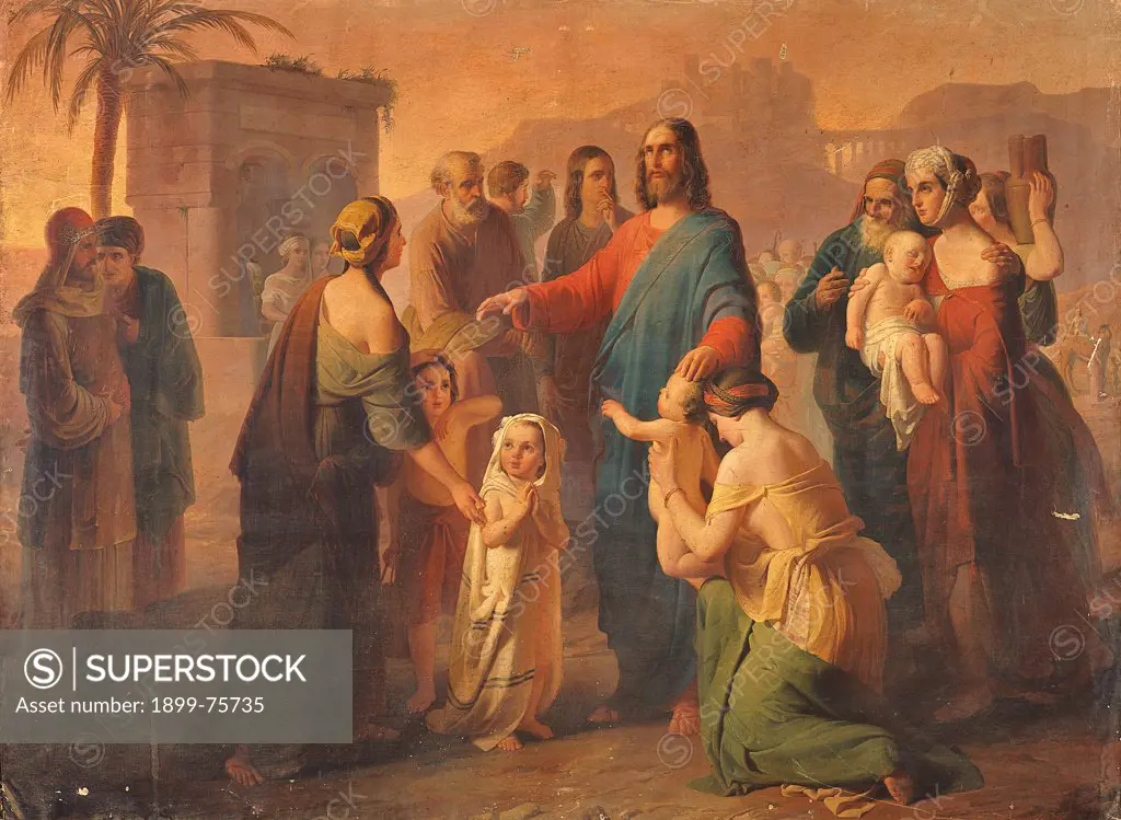 Jesus blessing children (Ges che benedice i fanciulli), by Carlo De Notaris, 19th Century, oil on canvas, 176 x 235 cm