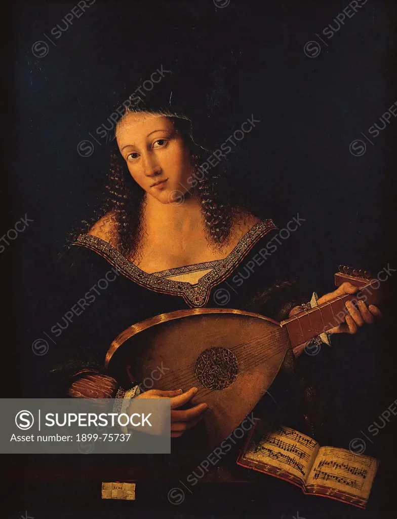 Lute Player (Suonatrice di Liuto), by Bartolomeo Veneto, Suonatrice di Liuto, 1502-1530, 16th Century, oil on board