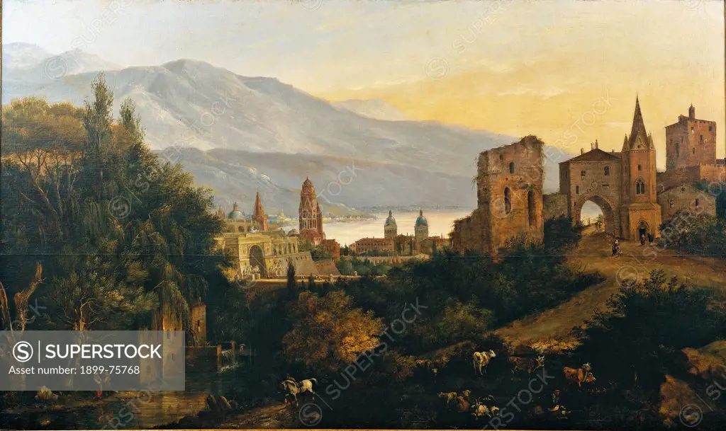 Architectural Capriccio (Capriccio architettonico), by Ludovico Macanzoni, 1837, 19th Century, canvas