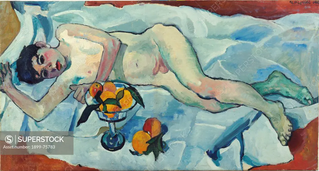 Nude Boy (Nudo di ragazzo), by Primo Conti, 1915, 20th Century, oil on canvas, 80 x 100 cm