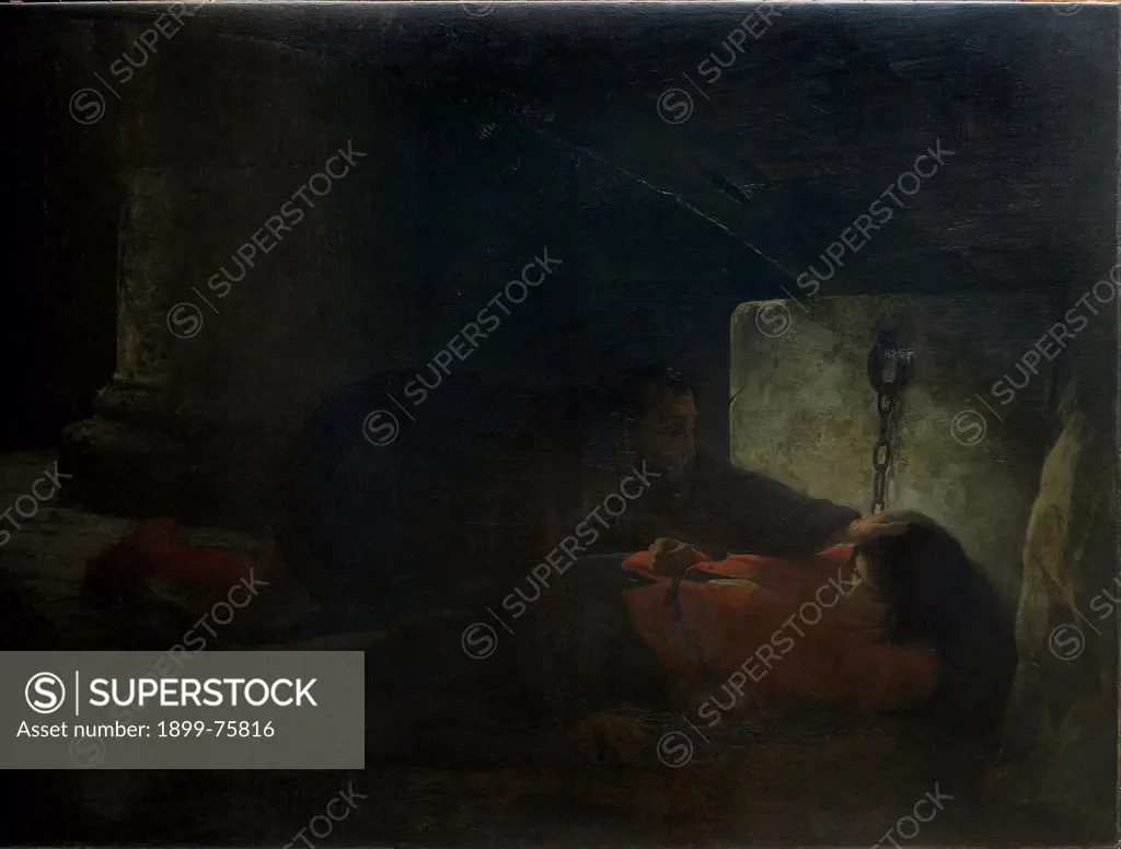 The Prisoner of Chillon (Il Prigioniero di Chillon), by Raffaele Casnedi, 1855, 19th Century, oil on canvas, 161 x 226 cm