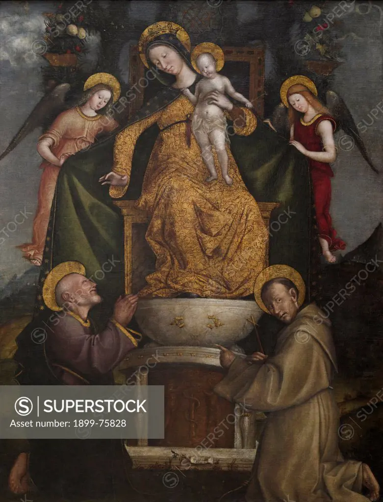 Madonna with Child on the throne and two Saints (Madonna col Bambino in trono e due Santi), by Francesco Verla, 15th Century, oil on canvas, 182 x 140 cm