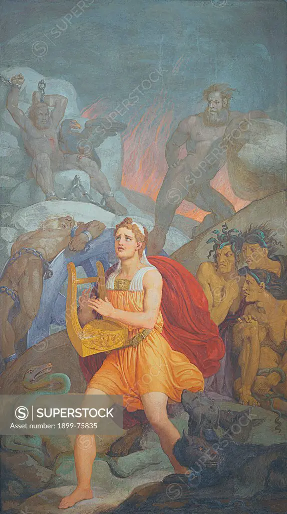 Orpheus enters the underworld to free Eurydice (Orfeo disceso agli Inferi per liberare Euridice), by Giovanni Demin, 1821-1822, 19th Century, fresco