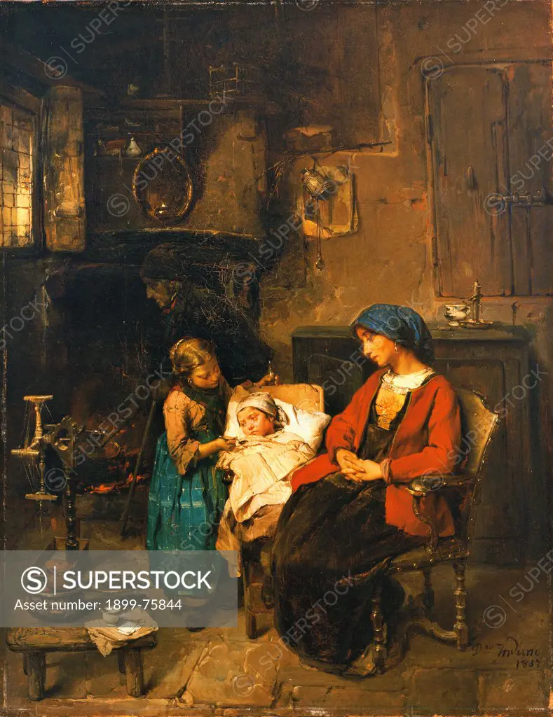 The temporary of mum (La supplente della mamma), by Domenico Induno, 1857, 19th Century, canvas