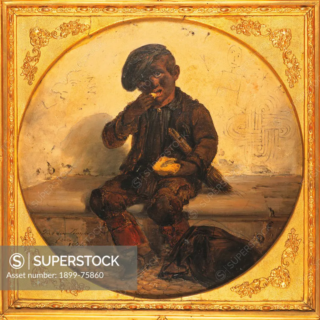 Chimney sweep (Spazzacamino), by Angelo Inganni, 1843, 19th Century, oil on canvas