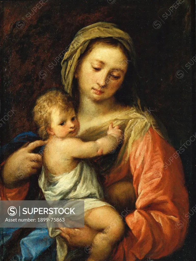 Madonna with the Child (Madonna con il Bambino), by Giuseppe Nuvolone, 1657-1658, 17th Century, oil on board, 37 x 28 cm