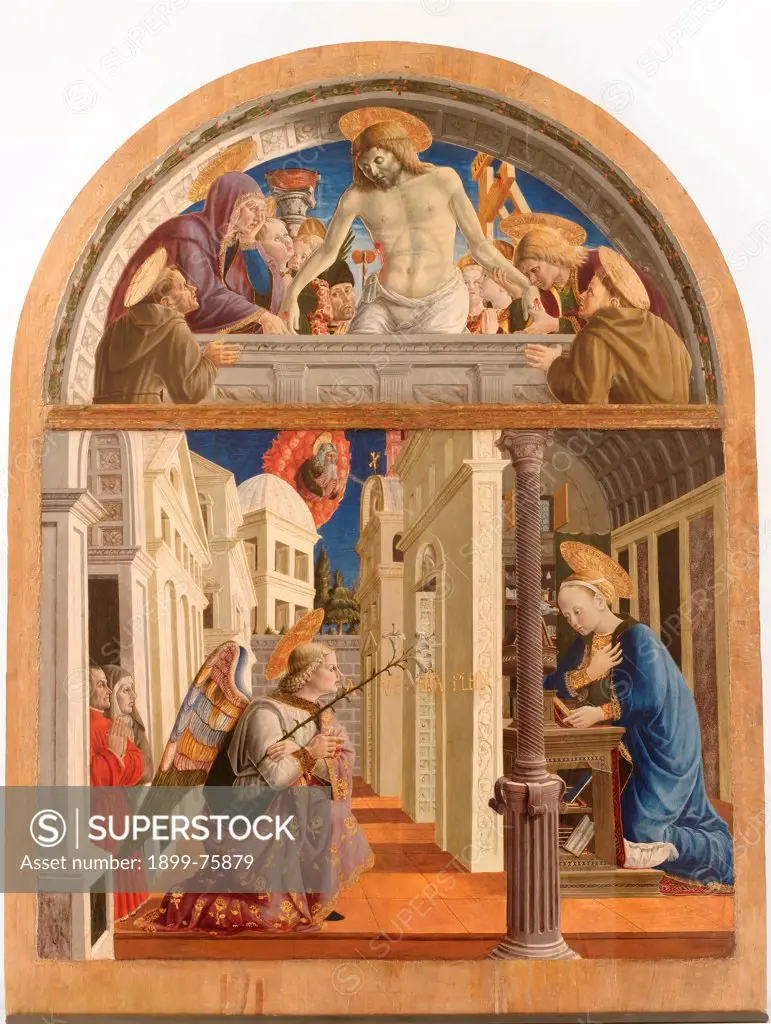 Annunciation and Pietö (Annunciazione e Pietö), by Giovanni Angelo d'Antonio da Bolognola, 1455, 15th Century, board