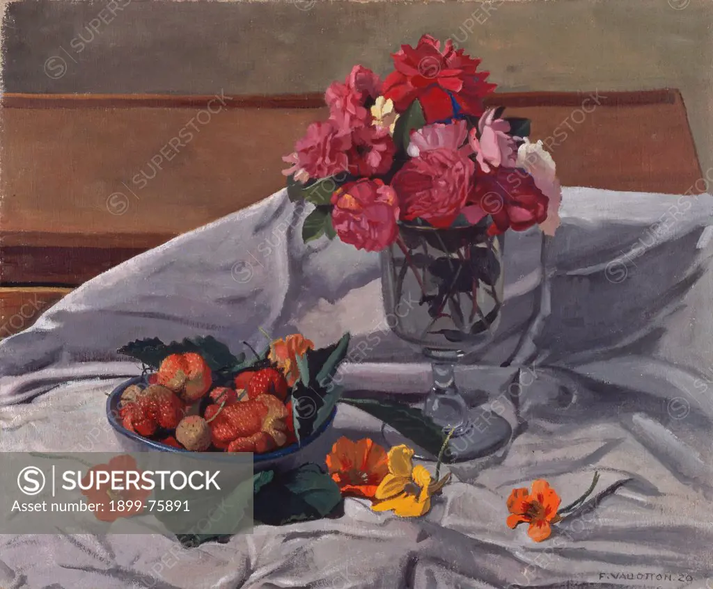 Flowers and Strawberries (Fiori e Fragole), by F_lix Vallotton, 1920, 20th Century, oil on canvas, 61 x 73 cm