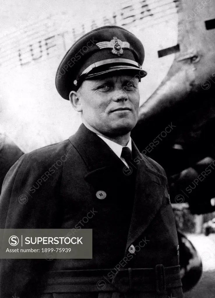 Portrait of German pilot Hans Baur. Hans Baur is the Adolf Hitler's personal pilot. 1950s
