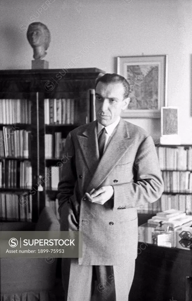 The Italian politician Dino Del Bo (Rinaldo Del Bo) standing in a study. Rome, 24th January 1958