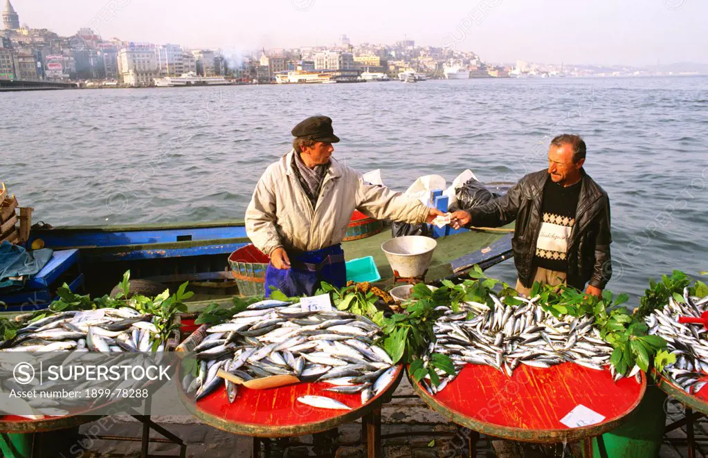 Fish sellers, Bosphorus Strait Istanbul, Turkey