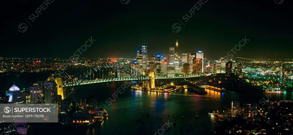 Sydney Harbor Bridge and CBD night-time New South Wales, Australia