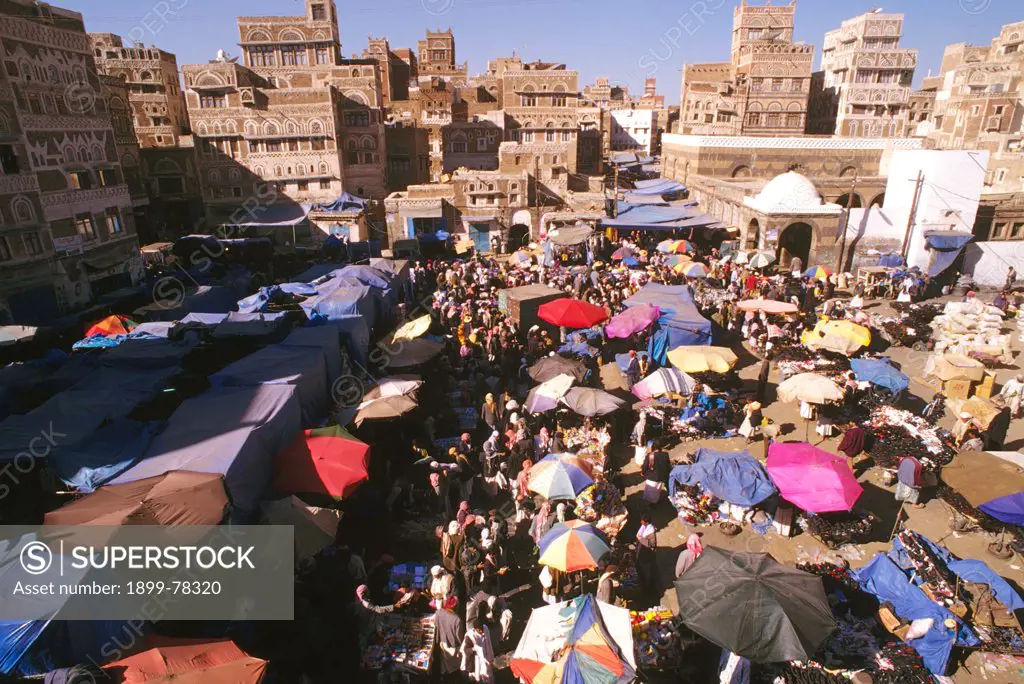 Main market and old city Sana a, Yemen