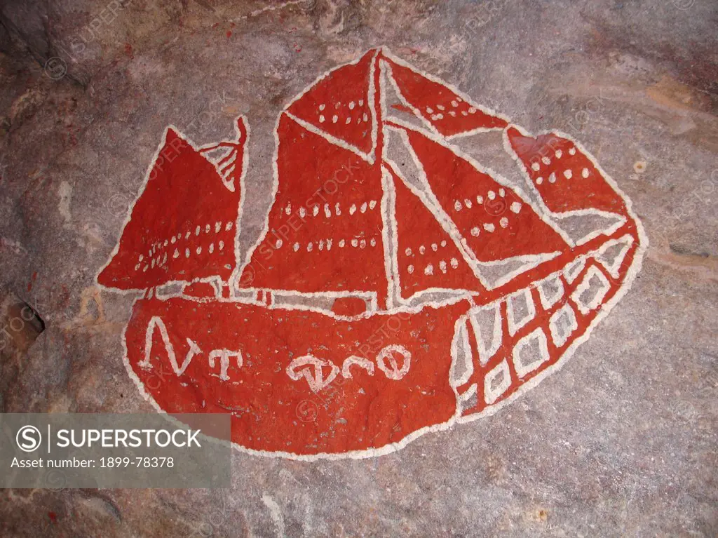 Aboriginal rock art depicting European ships, Bathurst Head, Queensland, Australia