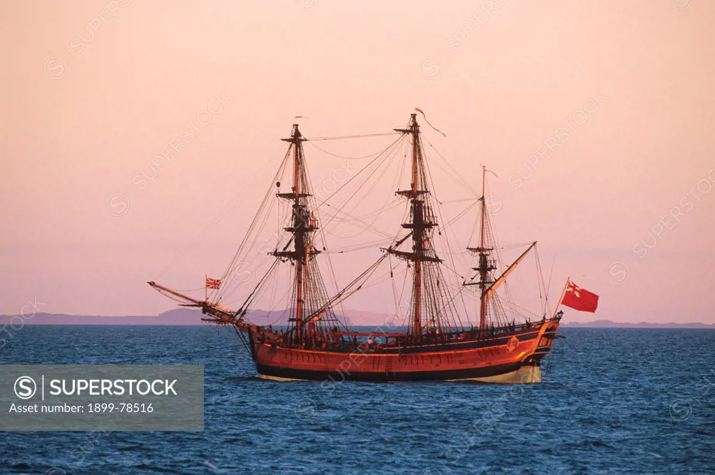 Endeavour replica of Captain Cook's ship, near Bay, Queensland, Australia