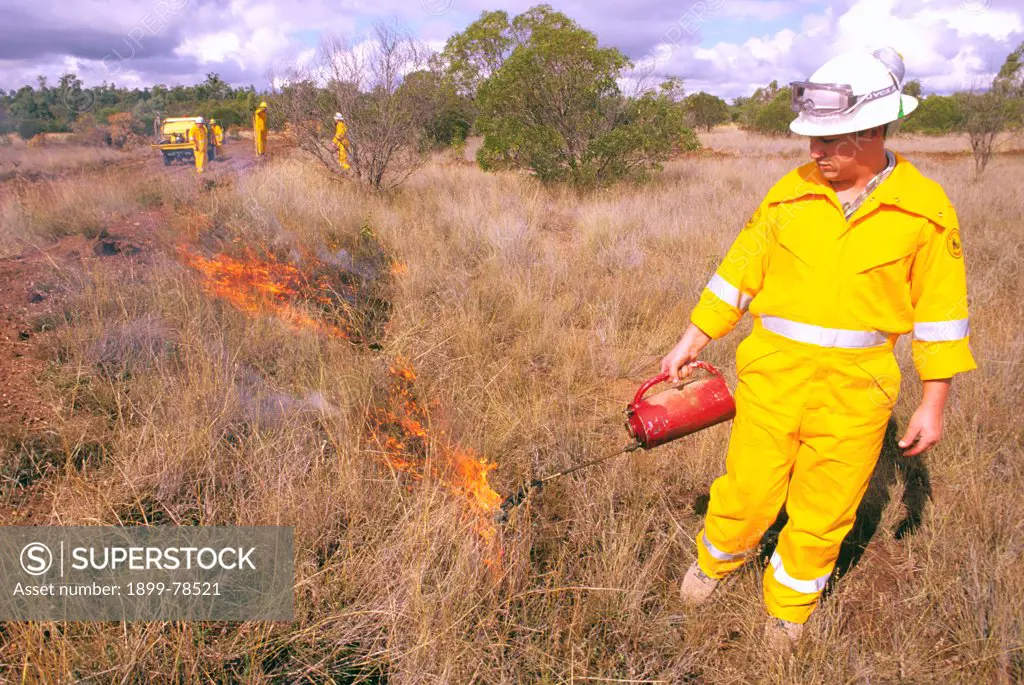 Hazard reduction burn by volunteer rural firefighters, Queensland, Australia